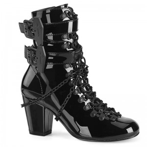 Demonia Vivika 128 - Heel Round Toe D-Ring Lace Up Women Ankle Boots Black USA | XH7-29852G0