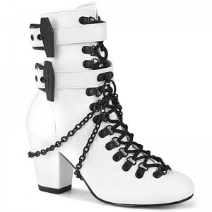 Demonia Vivika 128 - Heel Round Toe D-Ring Lace Up Women Ankle Boots White USA | KR1-31553V6