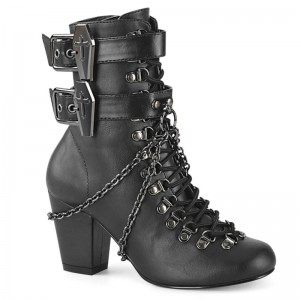 Demonia Vivika 128 - Heel Round Toe D-Ring Lace Up Women Ankle Boots Black / Black USA | NS1-26732P4