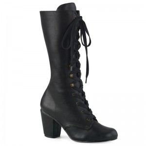 Demonia Vivika 205 - Heel Round Toe Lace Up Women Mid-Calf Boots Black USA | JK7-76457F5