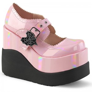 Demonia Void 38 - Wedge Platform Women Mary Janes Pink USA | FS3-72017N0