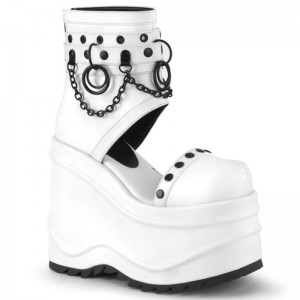 Demonia Wave 22 - Wedge Platform Ankle Cutout Boot Women Sandals White USA | LX5-02100H2