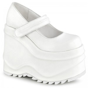 Demonia Wave 32 - Wedge Platform Women Mary Janes White USA | IJ2-52435L1