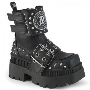 Demonia Wrath 58 - Chunky Heel Square-Toe Platform Women Ankle Boots Black USA | DP1-25122V0