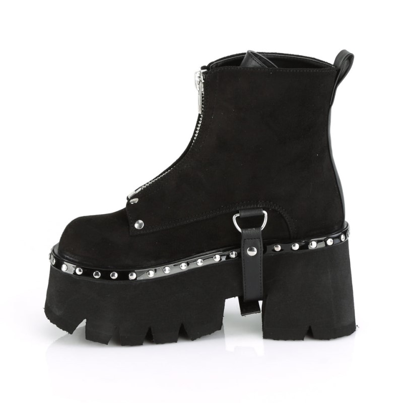 Demonia Ashes 100 - Chunky Heel Cut Out Platform Women Ankle Boots Black / Black USA | IY6-78017G6