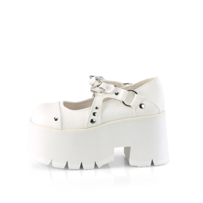 Demonia Ashes 33 - Chunky Heel Cut Out Platform Hook & Loop Women Mary Janes White USA | KC7-87508Q4