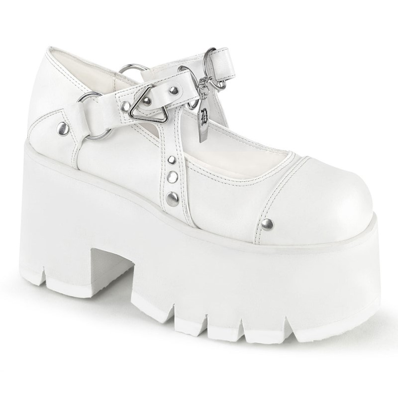 Demonia Ashes 33 - Chunky Heel Cut Out Platform Hook & Loop Women Mary Janes White USA | KC7-87508Q4