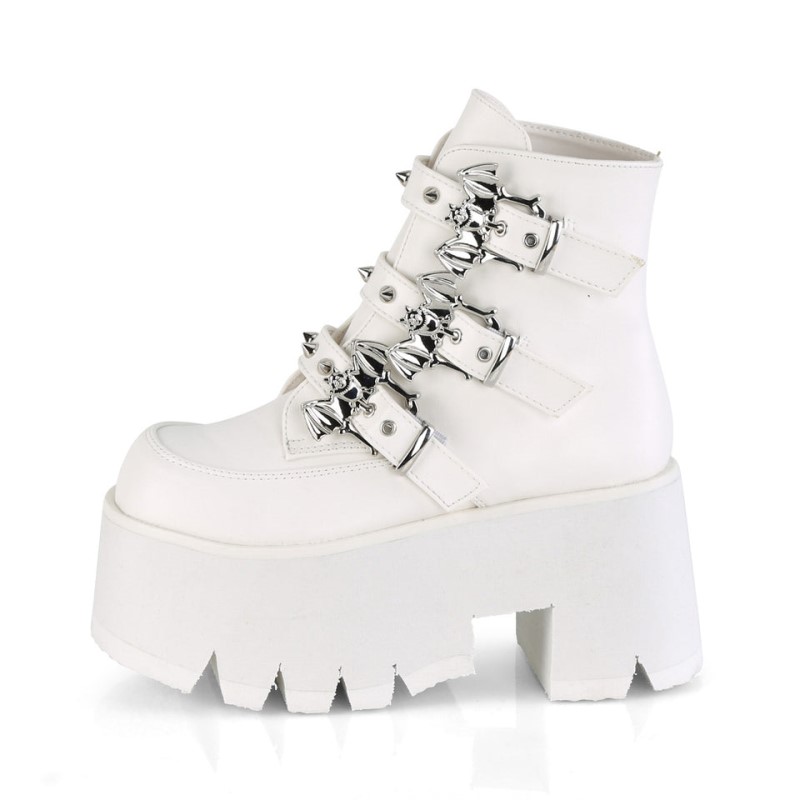 Demonia Ashes 55 - Chunky Heel Cut Out Platform Women Ankle Boots White USA | NC8-27972L8