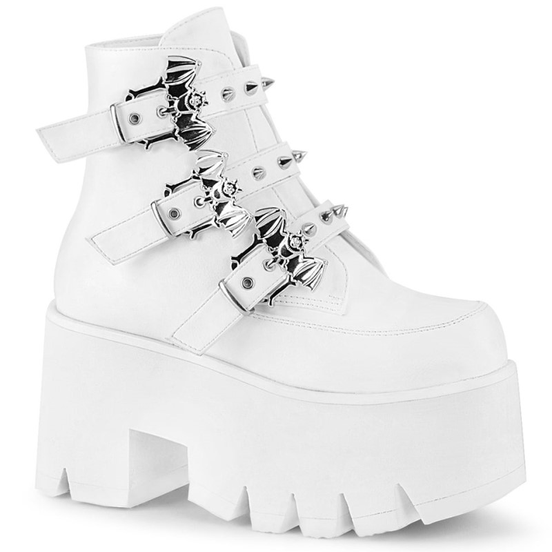 Demonia Ashes 55 - Chunky Heel Cut Out Platform Women Ankle Boots White USA | NC8-27972L8