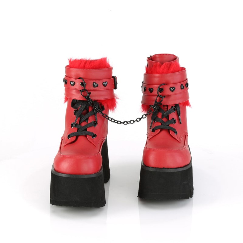 Demonia Ashes 57 - Chunky Heel Cut-Out Platform Heart Eyelet Lace Up Women Ankle Boots Red USA | PS9-29952M0