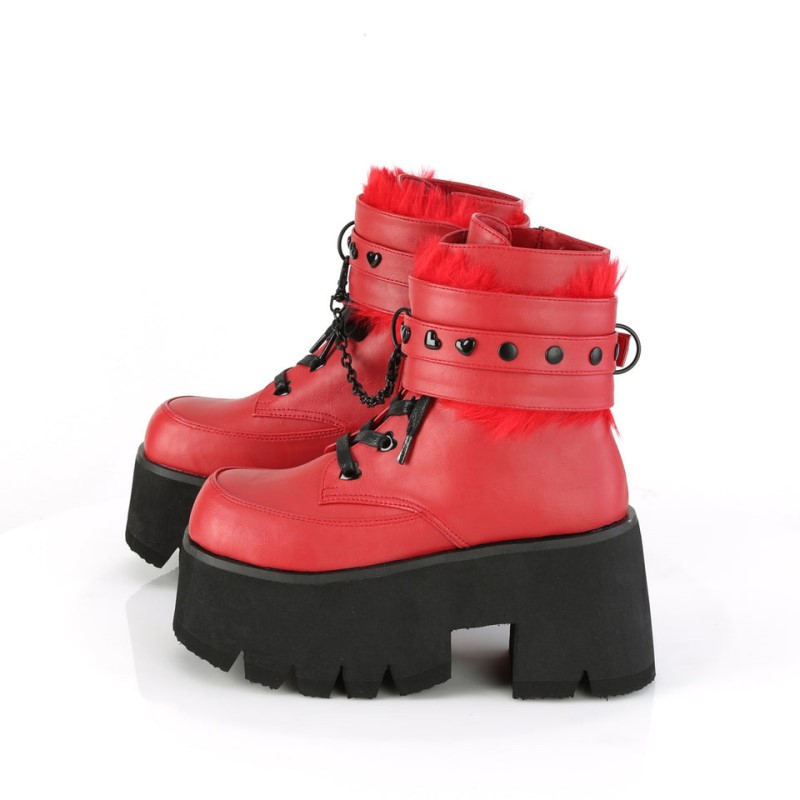 Demonia Ashes 57 - Chunky Heel Cut-Out Platform Heart Eyelet Lace Up Women Ankle Boots Red USA | PS9-29952M0