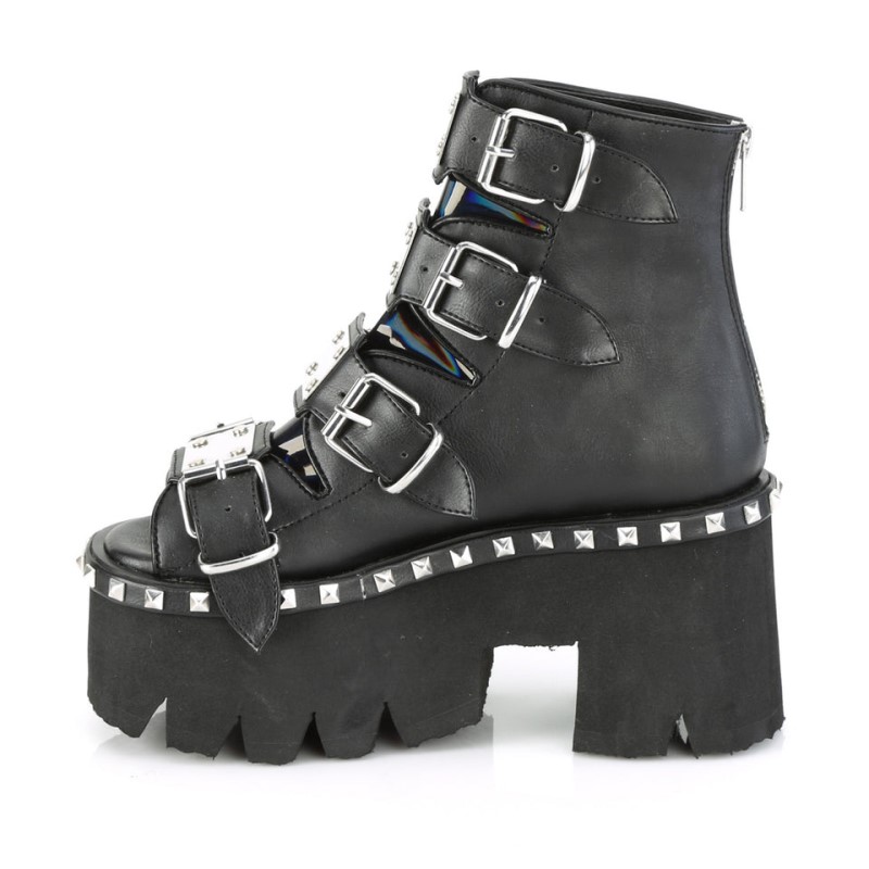 Demonia Ashes 70 - Chunky Heel Cut Out Trim Accented Platform Women Ankle Boots Black USA | LJ9-73207G2