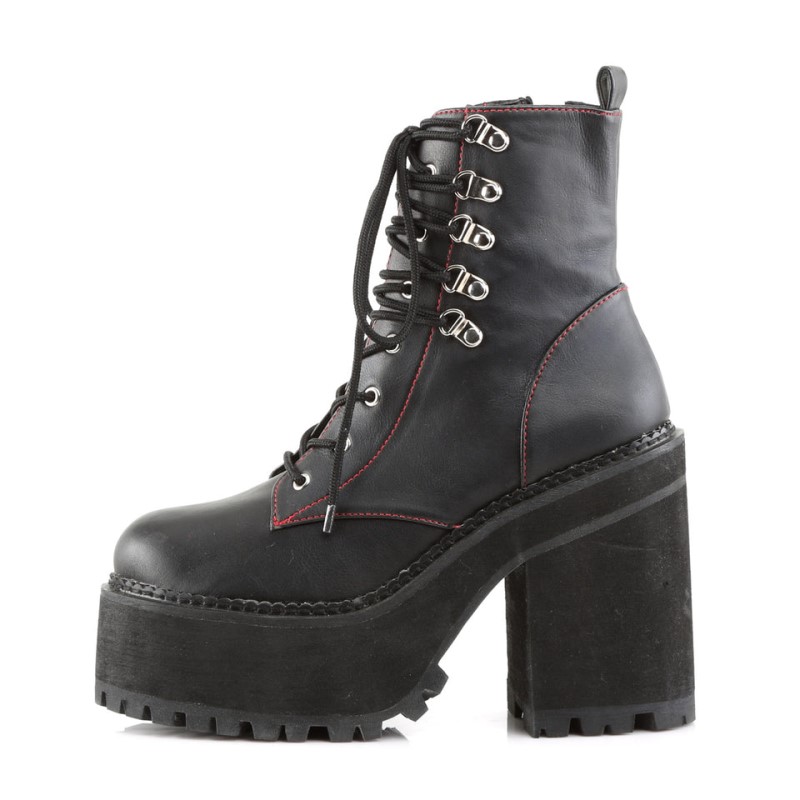 Demonia Assault 100 - Heel Cleated Platform Double D-Ring Lace Up Women Ankle Boots Black USA | ZQ6-82518H2