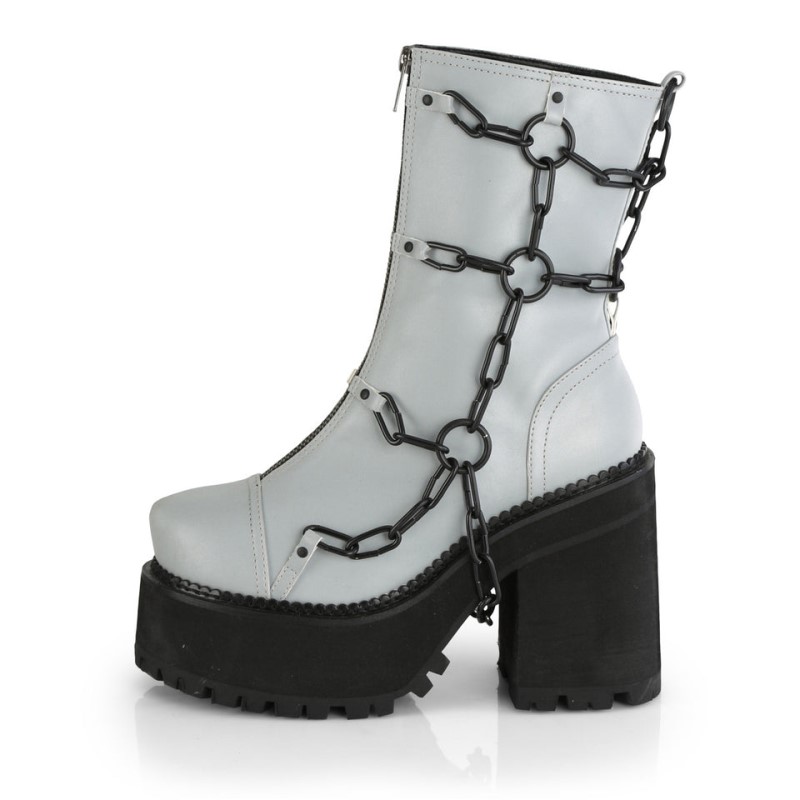 Demonia Assault 66 - Heel Cleated Platform Women Ankle Boots Grey USA | KC4-85138D9