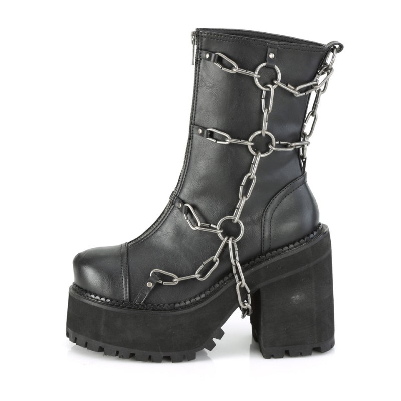 Demonia Assault 66 - Heel Cleated Platform Women Ankle Boots Black USA | HF6-77397C8