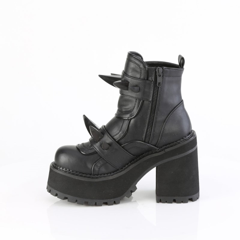 Demonia Assault 72 - Heel Platform Women Ankle Boots Black / Black USA | JW0-13401V8