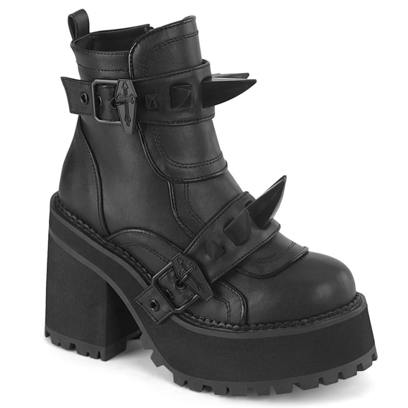 Demonia Assault 72 - Heel Platform Women Ankle Boots Black / Black USA | JW0-13401V8