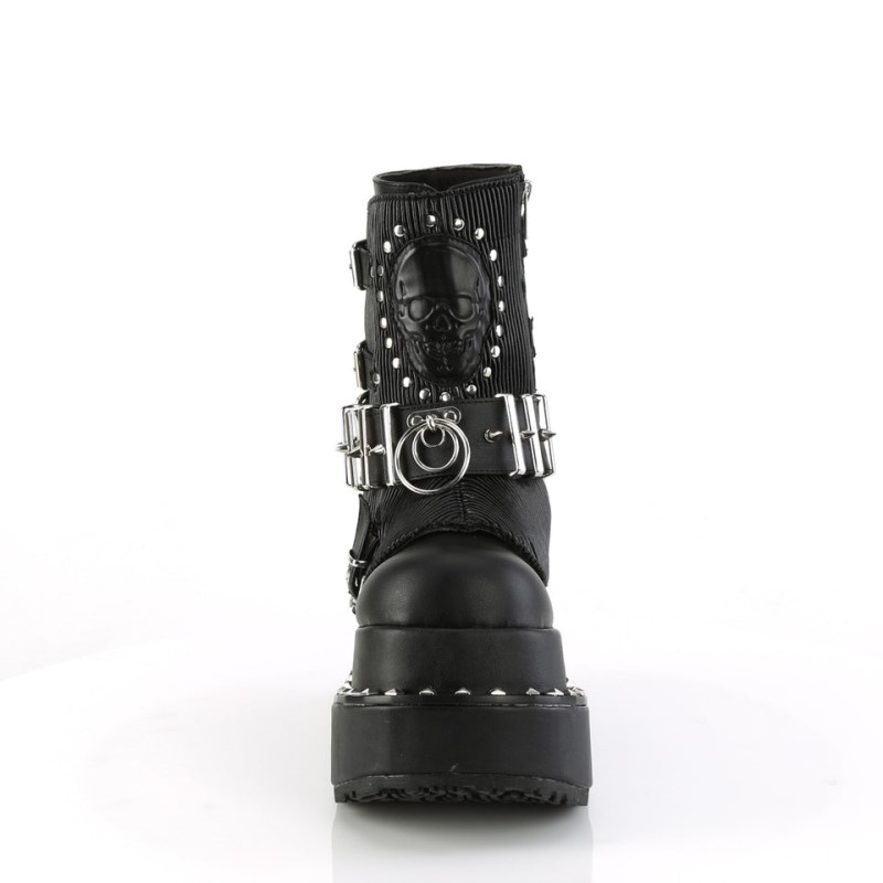 Demonia Bear 150 - Tiered Pyramid Stud Trimmed Platform Lace Up Women Ankle Boots Black USA | RX0-47264X9