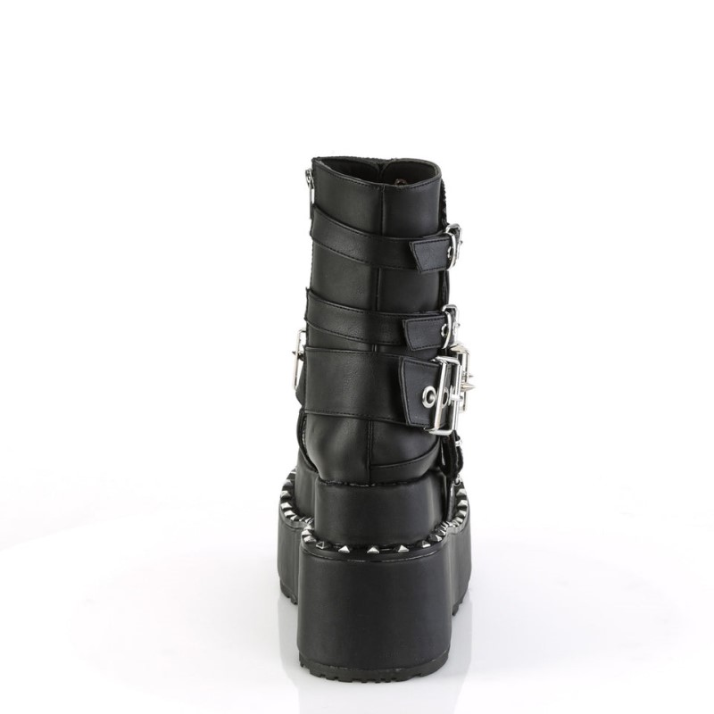 Demonia Bear 150 - Tiered Pyramid Stud Trimmed Platform Lace Up Women Ankle Boots Black USA | RX0-47264X9