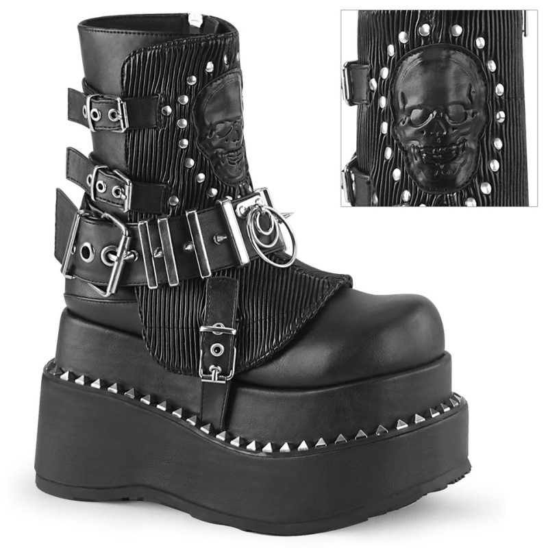 Demonia Bear 150 - Tiered Pyramid Stud Trimmed Platform Lace Up Women Ankle Boots Black USA | RX0-47264X9