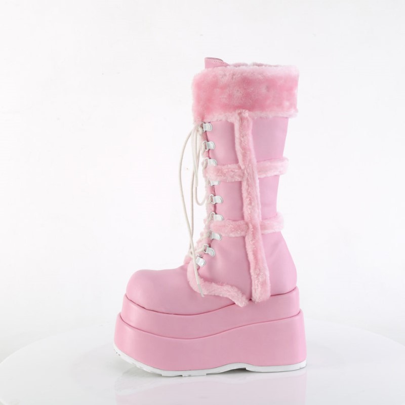 Demonia Bear 202 - Tiered Platform Lace Up Women Mid-Calf Boots Pink USA | DV7-58245X3