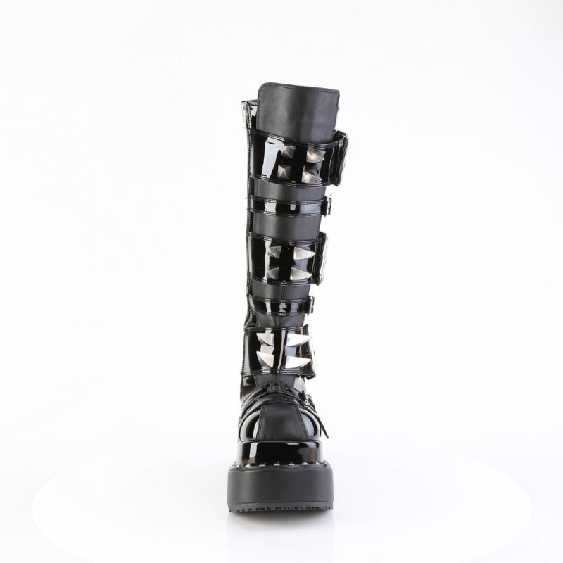 Demonia Bear 215 - Tiered Pyramid Stud Trimmed Platform Women Knee-High Boots Black USA | HU5-08600Y6