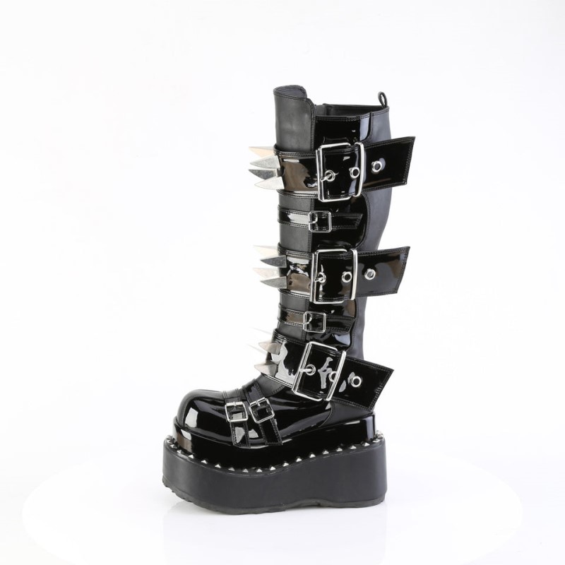 Demonia Bear 215 - Tiered Pyramid Stud Trimmed Platform Women Knee-High Boots Black USA | HU5-08600Y6