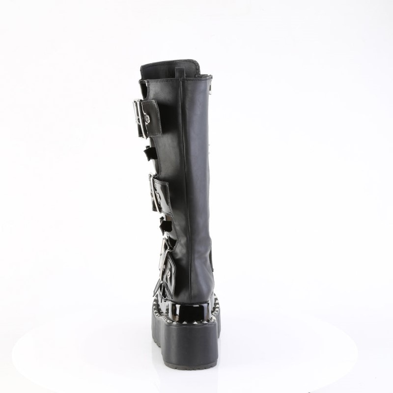 Demonia Bear 215 - Tiered Pyramid Stud Trimmed Platform Women Knee-High Boots Black USA | HU5-08600Y6