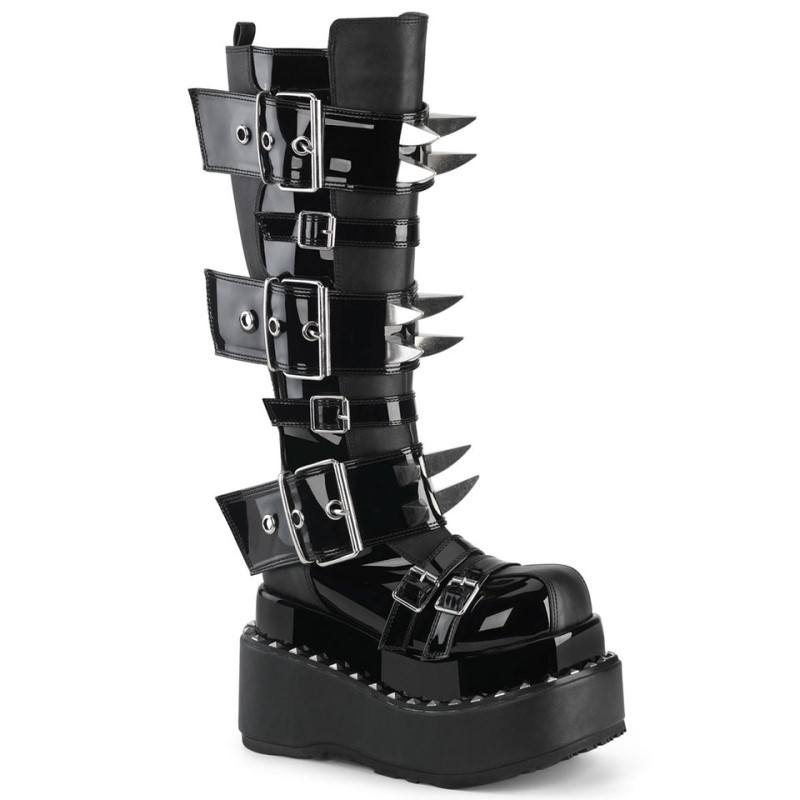 Demonia Bear 215 - Tiered Pyramid Stud Trimmed Platform Women Knee-High Boots Black USA | HU5-08600Y6