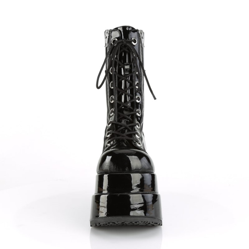 Demonia Bear 265 - Tiered Platform Lace Up Women Mid-Calf Boots Black USA | BP2-58805V3