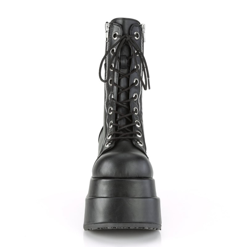 Demonia Bear 265 - Tiered Platform Lace Up Women Mid-Calf Boots Black / Black USA | DR9-63456K1