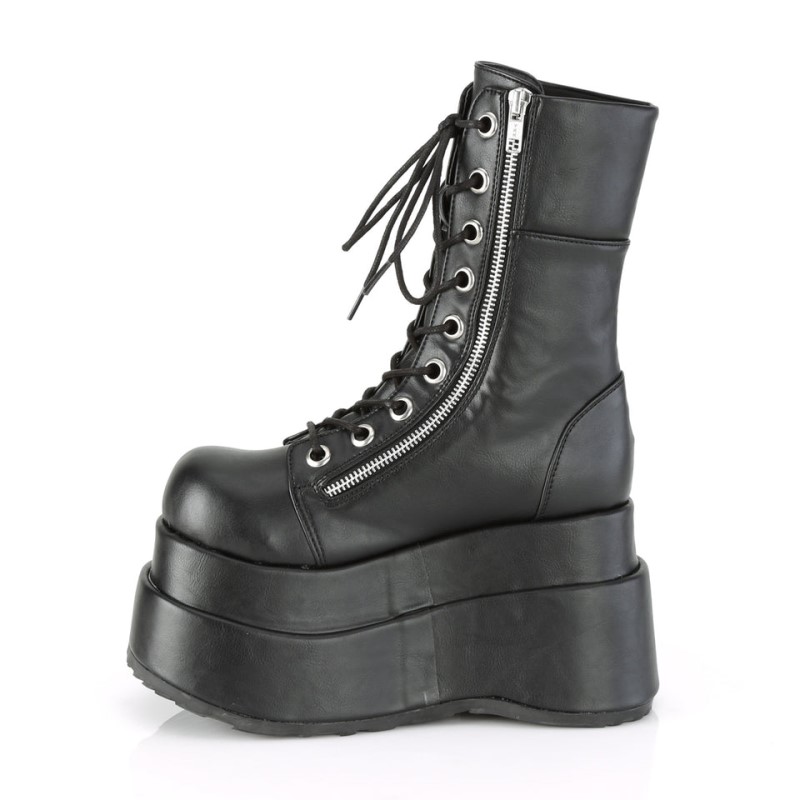 Demonia Bear 265 - Tiered Platform Lace Up Women Mid-Calf Boots Black / Black USA | DR9-63456K1