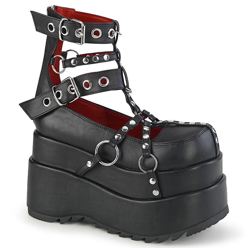 Demonia Bear 28 - Tiered Platform Cage Women Ankle Boots Black USA | NW5-39403I2