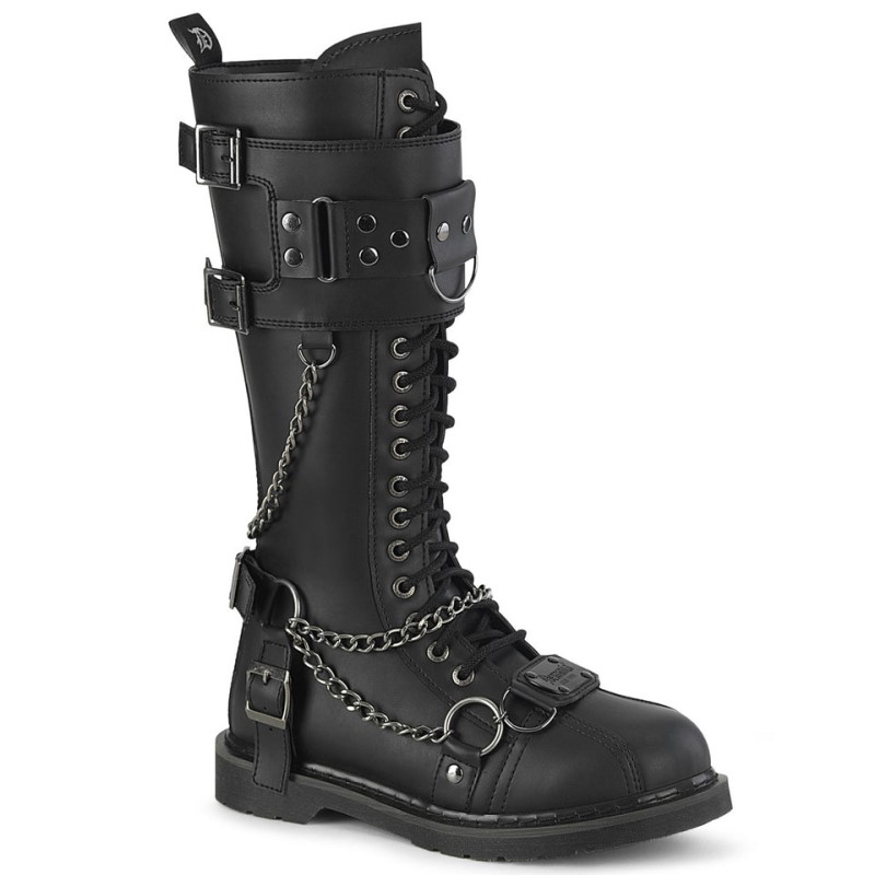 Demonia Bolt 415 - Heel 18 Eyelet Combat Boot Women Knee-High Boots Black USA | GS5-27192D9