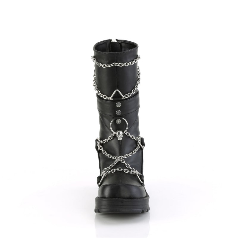 Demonia Bratty 120 - Chunky Heel Platform Women Mid-Calf Boots Black USA | ZN5-31763O4