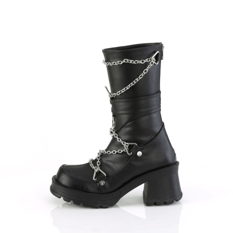 Demonia Bratty 120 - Chunky Heel Platform Women Mid-Calf Boots Black USA | ZN5-31763O4