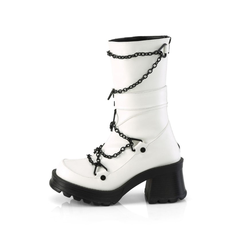 Demonia Bratty 120 - Chunky Heel Platform Women Mid-Calf Boots White USA | EB8-21642M6