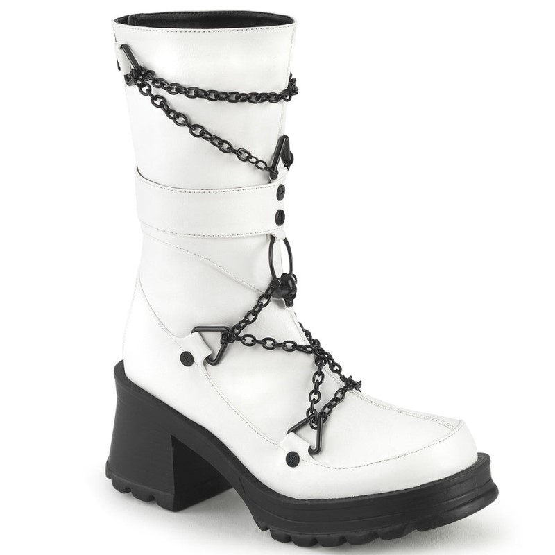 Demonia Bratty 120 - Chunky Heel Platform Women Mid-Calf Boots White USA | EB8-21642M6