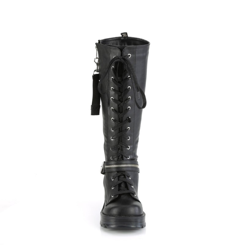 Demonia Bratty 206 - Chunky Heel Platform Lace Up Women Knee-High Boots Black USA | RT4-42324P6