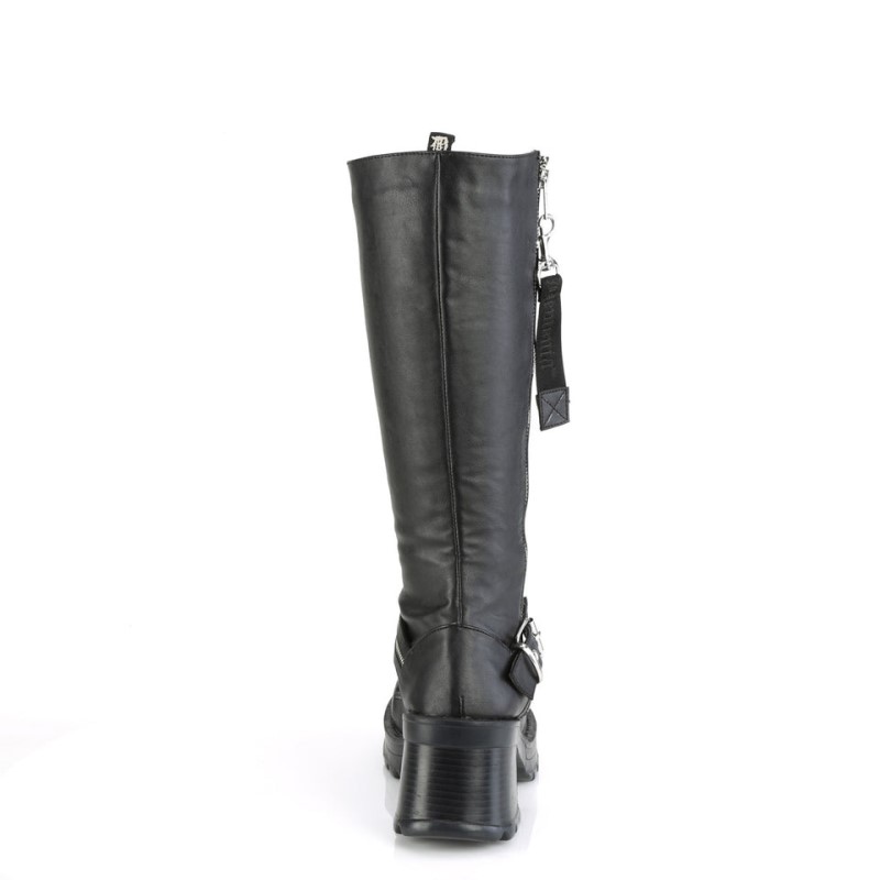 Demonia Bratty 206 - Chunky Heel Platform Lace Up Women Knee-High Boots Black USA | RT4-42324P6