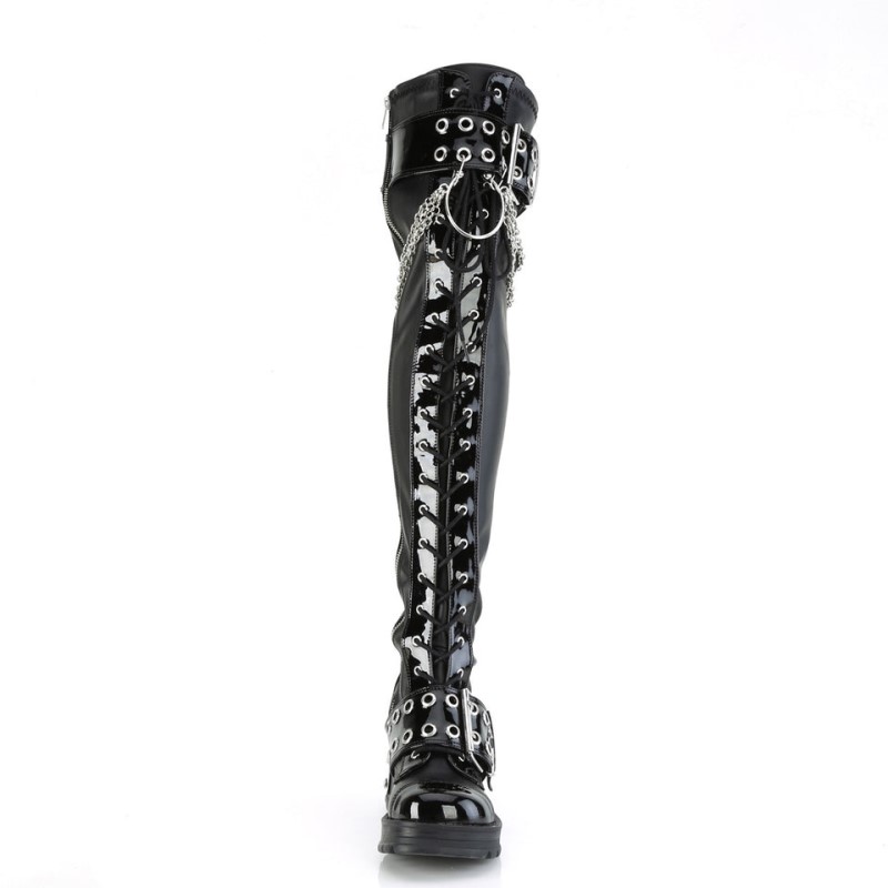 Demonia Bratty 304 - Chunky Heel Platform Women Over-The-Knee Boots Black USA | TH0-11921M2