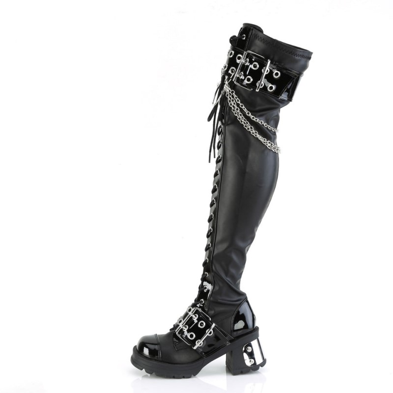 Demonia Bratty 304 - Chunky Heel Platform Women Over-The-Knee Boots Black USA | TH0-11921M2