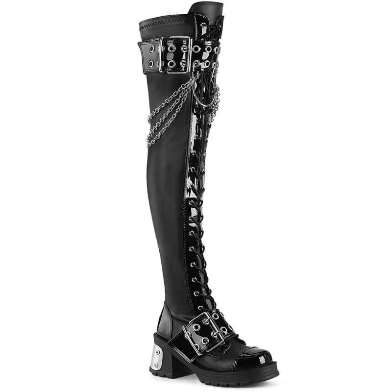 Demonia Bratty 304 - Chunky Heel Platform Women Over-The-Knee Boots Black USA | TH0-11921M2