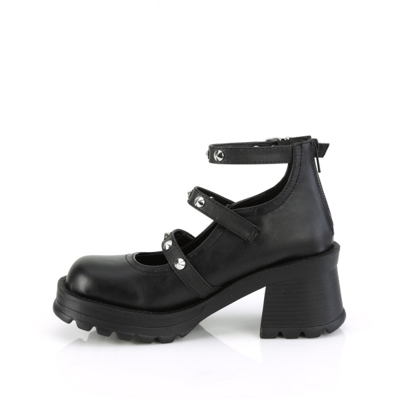 Demonia Bratty 30 - Chunky Heel Platform Triple Strap Mary Jane Women Pumps Black USA | IV2-55745L0