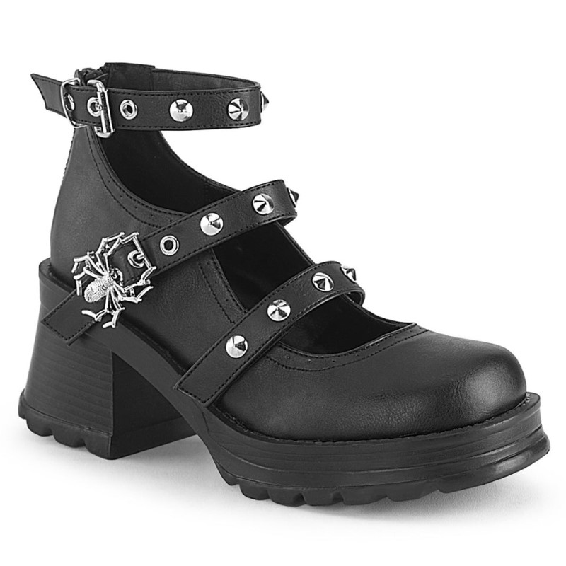 Demonia Bratty 30 - Chunky Heel Platform Triple Strap Mary Jane Women Pumps Black USA | IV2-55745L0