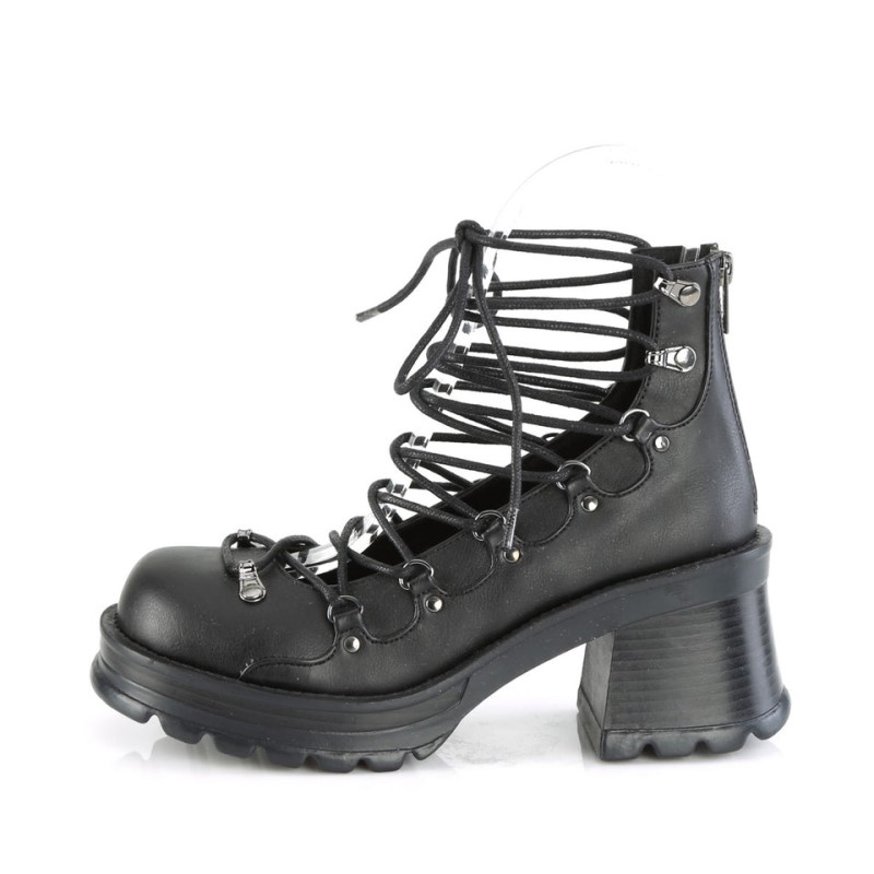 Demonia Bratty 32 - Heel Platform D-Ring Lace Up Ankle High Women Sandals Black USA | BD3-82688I2