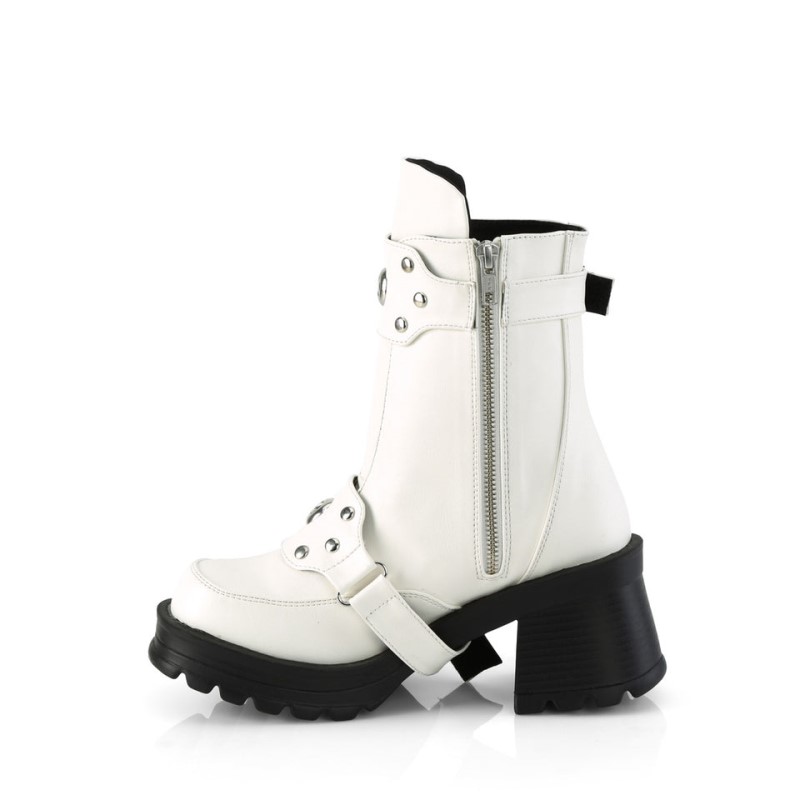 Demonia Bratty 56 - Chunky Heel Platform Women Ankle Boots White USA | YC7-52705X5