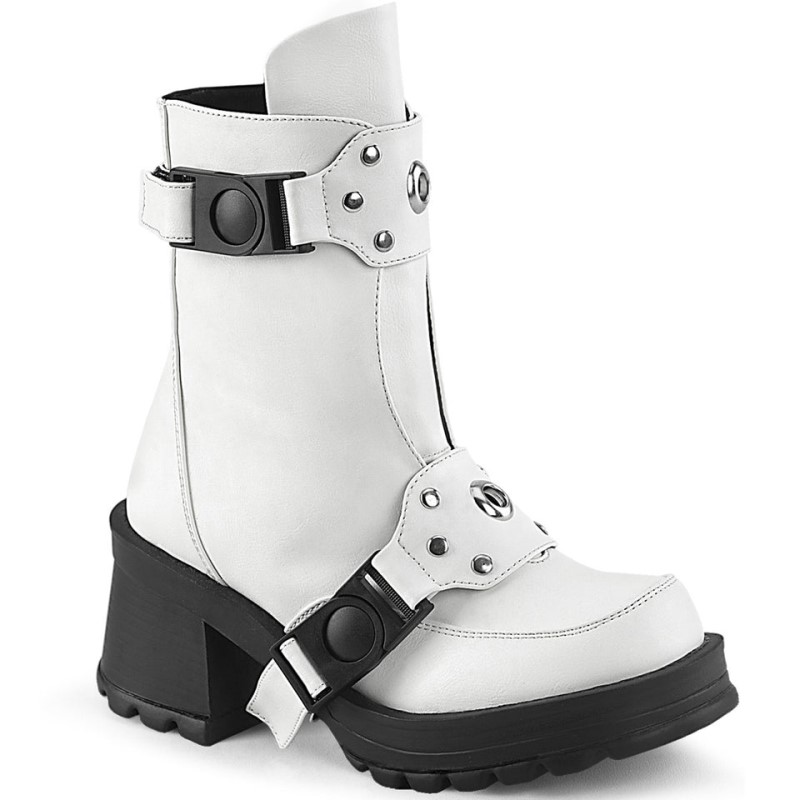 Demonia Bratty 56 - Chunky Heel Platform Women Ankle Boots White USA | YC7-52705X5