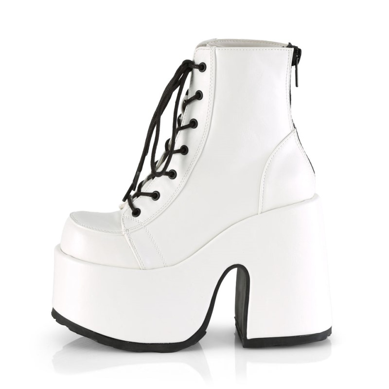 Demonia Camel 203 - Chunky Heel Platform Lace Up Women Ankle Boots White USA | UU4-66306X2