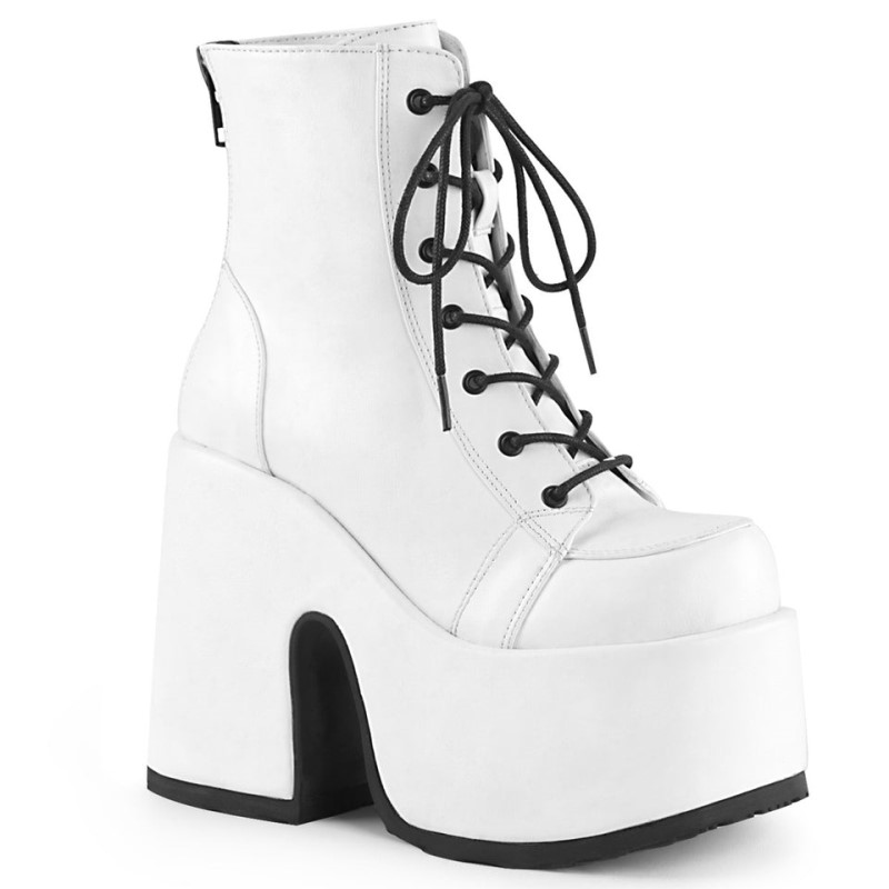 Demonia Camel 203 - Chunky Heel Platform Lace Up Women Ankle Boots White USA | UU4-66306X2